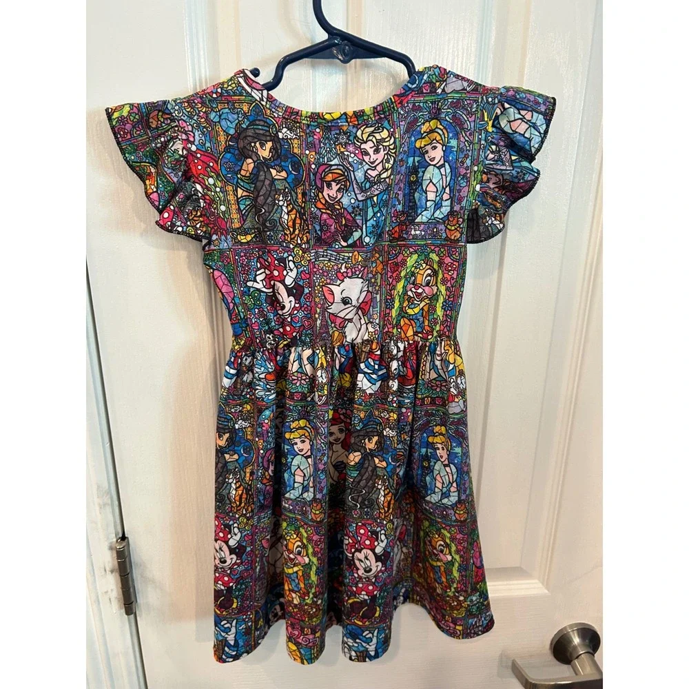 Disney Character Dress Multicolor Stained Glass Flutter Sleeve Princess Mickey